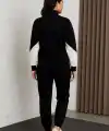Kadın Premium Parçalı Eşofman Takım - Dik Yaka Fermuarlı Sweatshirt - Siyah