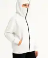 Kadın Samuray Ninja Çift Kapüşonlu Maske Detaylı Fermuarlı Kanguru Cepli Hoodie - Beyaz