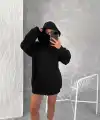 Kadın Samuray Ninja Çift Kapüşonlu Maske Detaylı Fermuarlı Kanguru Cepli Hoodie - Siyah
