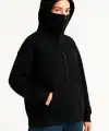 Kadın Samuray Ninja Çift Kapüşonlu Maske Detaylı 3 İplik Hoodie - Siyah