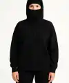 Kadın Samuray Ninja Çift Kapüşonlu Maske Detaylı 3 İplik Hoodie - Siyah