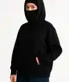 Kadın Samuray Ninja Çift Kapüşonlu Maske Detaylı 3 İplik Hoodie - Siyah