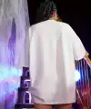 Kadın Shut Up Baskılı Tişört Kısa Kol Bisiklet Yaka Oversize T-Shirt - Beyaz