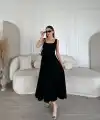 Kadın Sırt Dekolteli Kolsuz Uzun Elbise - Siyah