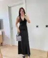 Kadın Sırt dekolteli Uzun Elbise - Siyah