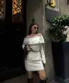 Kadın Straplez , Madonna , Carmen Yaka Croplu Mini Etekli ikili Alt-Üst Takım Triko - Beyaz