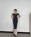 Kadın Striptiz Omuzlu Uzun Elbise- Füme