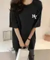 Kadın T-shirt Bisiklet yaka  NY Baskılı kısa kol Tişört - Siyah