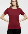 Kadın T-Shirt Bisiklet Yaka Slim Fit Likralı Tişört Yazlık Basic Body - Bordo