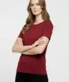 Kadın T-Shirt Bisiklet Yaka Slim Fit Likralı Tişört Yazlık Basic Body - Bordo