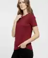 Kadın T-Shirt Bisiklet Yaka Slim Fit Likralı Tişört Yazlık Basic Body - Bordo