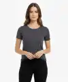 Kadın T-Shirt Bisiklet Yaka Slim Fit Likralı Tişört Yazlık Basic Body - Füme