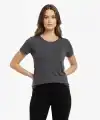 Kadın T-Shirt Bisiklet Yaka Slim Fit Likralı Tişört Yazlık Basic Body - Füme