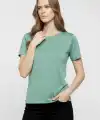 Kadın T-Shirt Bisiklet Yaka Slim Fit Likralı Tişört Yazlık Basic Body - Mint Yeşili