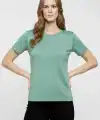 Kadın T-Shirt Bisiklet Yaka Slim Fit Likralı Tişört Yazlık Basic Body - Mint Yeşili
