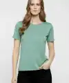 Kadın T-Shirt Bisiklet Yaka Slim Fit Likralı Tişört Yazlık Basic Body - Mint Yeşili