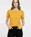 Kadın T-Shirt Bisiklet Yaka Slim Fit Likralı Tişört Yazlık Basic Body - Sarı