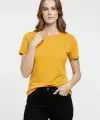 Kadın T-Shirt Bisiklet Yaka Slim Fit Likralı Tişört Yazlık Basic Body - Sarı