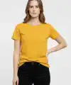 Kadın T-Shirt Bisiklet Yaka Slim Fit Likralı Tişört Yazlık Basic Body - Sarı