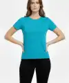 Kadın T-Shirt Bisiklet Yaka Slim Fit Likralı Tişört Yazlık Basic Body - Turkuvaz