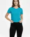 Kadın T-Shirt Bisiklet Yaka Slim Fit Likralı Tişört Yazlık Basic Body - Turkuvaz