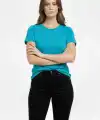 Kadın T-Shirt Bisiklet Yaka Slim Fit Likralı Tişört Yazlık Basic Body - Turkuvaz