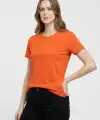 Kadın T-Shirt Bisiklet Yaka Slim Fit Likralı Tişört Yazlık Basic Body - Turuncu