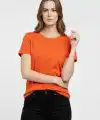Kadın T-Shirt Bisiklet Yaka Slim Fit Likralı Tişört Yazlık Basic Body - Turuncu