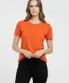 Kadın T-Shirt Bisiklet Yaka Slim Fit Likralı Tişört Yazlık Basic Body - Turuncu