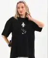 Kadın T-Shirt Penguen Baskılı Bisiklet Yaka Kısa kol yazlık Tişört - Siyah