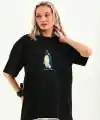 Kadın T-Shirt Penguen Baskılı Bisiklet Yaka Kısa kol yazlık Tişört - Siyah