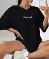 Kadın T-shirt Penye Compack Classical Baskılı Kısa kol Tişört - Siyah