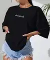 Kadın T-shirt Penye Compack Classical Baskılı Kısa kol Tişört - Siyah