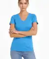Kadın T-Shirt V Yaka Slim Fit Likralı Tişört Yazlık Basic Body - Açık Mavi