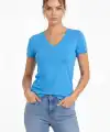 Kadın T-Shirt V Yaka Slim Fit Likralı Tişört Yazlık Basic Body - Açık Mavi