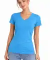 Kadın T-Shirt V Yaka Slim Fit Likralı Tişört Yazlık Basic Body - Açık Mavi