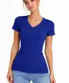 Kadın T-Shirt V Yaka Slim Fit Likralı Tişört Yazlık Basic Body - İndigo