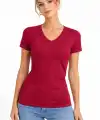 Kadın T-Shirt V Yaka Slim Fit Likralı Tişört Yazlık Basic Body - Kırmızı