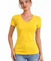 Kadın T-Shirt V Yaka Slim Fit Likralı Tişört Yazlık Basic Body - Sarı