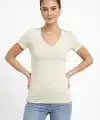 Kadın T-Shirt V Yaka Slim Fit Likralı Tişört Yazlık Basic Body - Taş