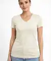 Kadın T-Shirt V Yaka Slim Fit Likralı Tişört Yazlık Basic Body - Taş