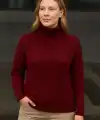 Kadın Tam Boğazlı Balıkçı Yaka Triko Kazak Kalın Fitilli - Bordo