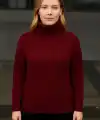 Kadın Tam Boğazlı Balıkçı Yaka Triko Kazak Kalın Fitilli - Bordo