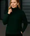 Kadın Tam Boğazlı Balıkçı Yaka Triko Kazak Kalın Fitilli - Haki