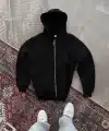 Kadın Tam Fermuarlı Cepli Kapüşonlu 3 iplik pamuklu hoodie Sweatshirt - Siyah