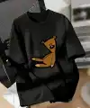 Kadın Tişört Ayı Baskılı Bisiklet Yaka Yazlık Kısa Kol T-shirt - Siyah