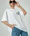 Kadın Tişört Bisiklet Yaka Baskılı Oversize T-Shirt - Beyaz
