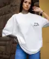 kadın Tişort Bisiklet Yaka Baskılı yazlık Kısa kol Oversize T-Shirt - Beyaz