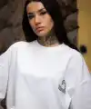 kadın Tişort Bisiklet Yaka Baskılı yazlık Kısa kol Oversize T-Shirt - Beyaz
