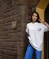 kadın Tişort Bisiklet Yaka Baskılı yazlık Kısa kol Oversize T-Shirt - Beyaz